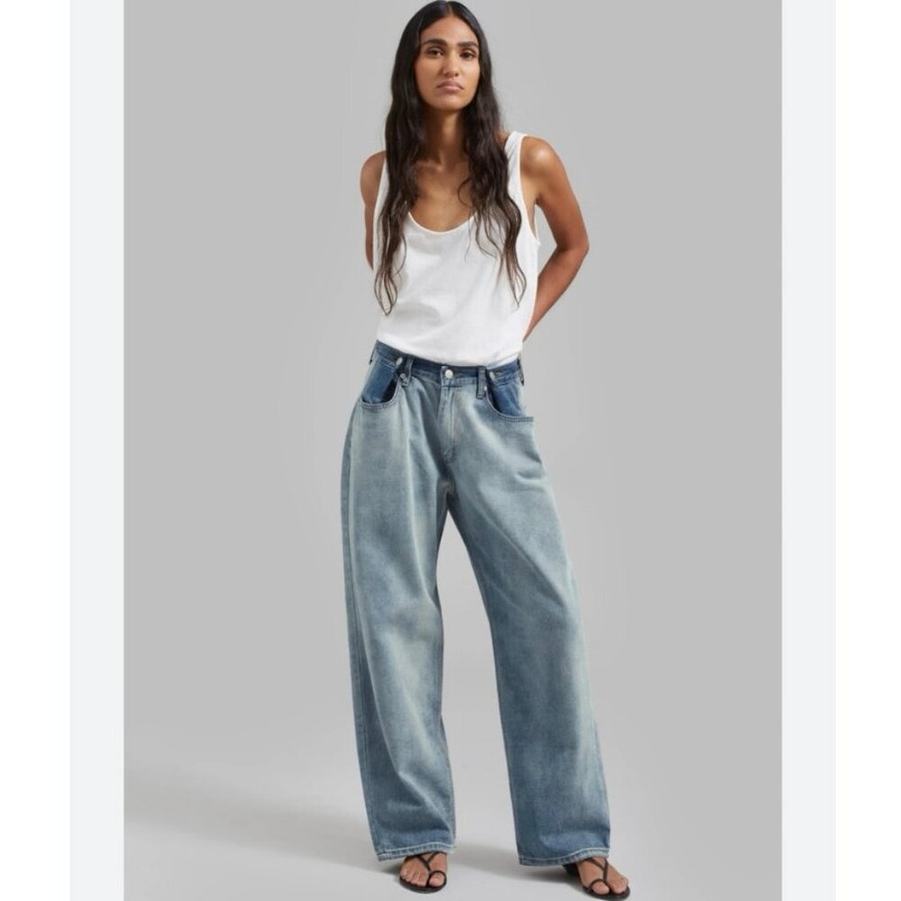 The Frankie Shop Hayla Contrast Denim Pants Light Wash Blue XS Small Wide Leg